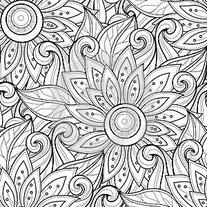 Vector Seamless Monochrome Floral Pattern