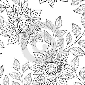 Vector Seamless Monochrome Floral Pattern