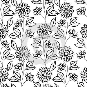 Vector Seamless Monochrome Floral Pattern