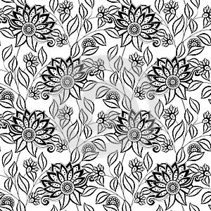 Vector Seamless Monochrome Floral Pattern