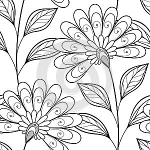 Vector Seamless Monochrome Floral Pattern