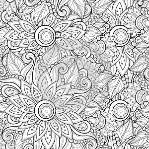 Vector Seamless Monochrome Floral Pattern