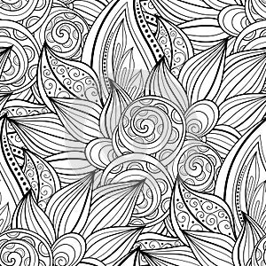 Vector Seamless Monochrome Floral Pattern