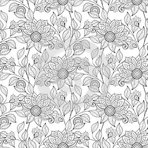 Vector Seamless Monochrome Floral Pattern