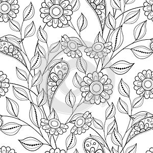 Vector Seamless Monochrome Floral Pattern