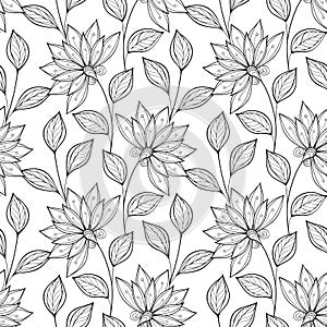 Vector Seamless Monochrome Floral Pattern