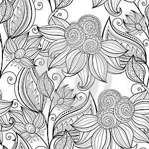 Vector Seamless Monochrome Floral Pattern