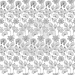 Vector Seamless Monochrome Floral Pattern