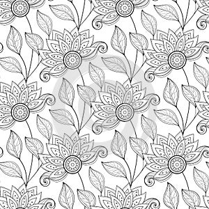 Vector Seamless Monochrome Floral Pattern