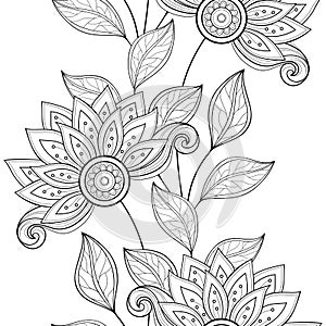 Vector Seamless Monochrome Floral Pattern