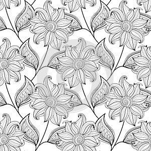 Vector Seamless Monochrome Floral Pattern