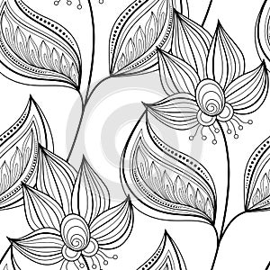 Vector Seamless Monochrome Floral Pattern