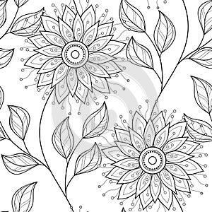 Vector Seamless Monochrome Floral Pattern