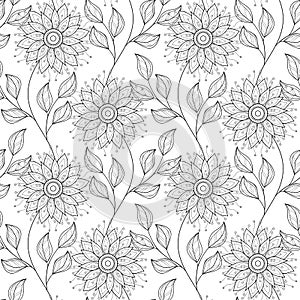 Vector Seamless Monochrome Floral Pattern