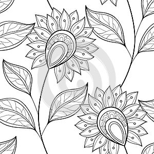 Vector Seamless Monochrome Floral Pattern