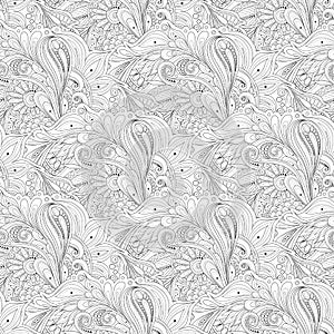 Vector Seamless Monochrome Floral Pattern