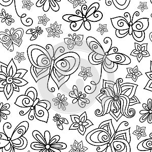 Vector Seamless Monochrome Floral Pattern