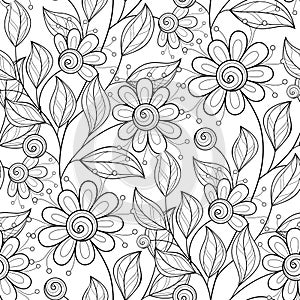 Vector Seamless Monochrome Floral Pattern