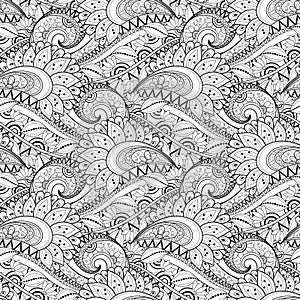 Vector Seamless Monochrome Floral Pattern