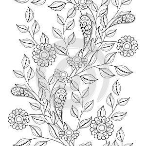 Vector Seamless Monochrome Floral Pattern