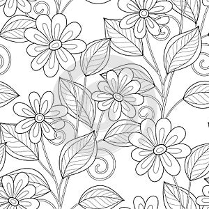 Vector Seamless Monochrome Floral Pattern