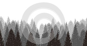 Vector Seamless Monochrome Forest Background Illustration With Text Space. Horizontally Repeatable.