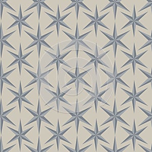 Vector seamless monochrome pattern with grey origami stars on light grey background. Fun ditsy star print