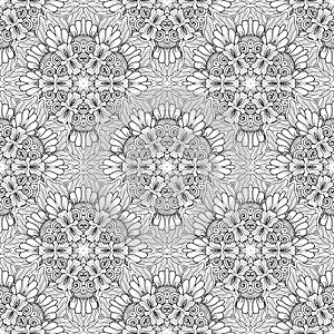 Vector Seamless Monochrome Pattern. Printable Coloring Pages.