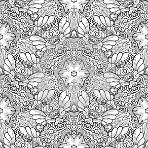 Vector Seamless Monochrome Pattern. Printable Coloring Pages.