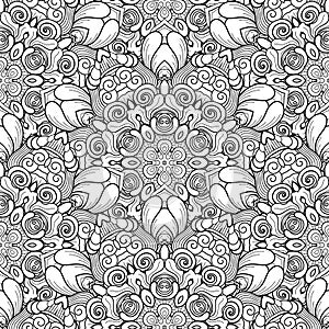 Vector Seamless Monochrome Pattern. Printable Coloring Pages.