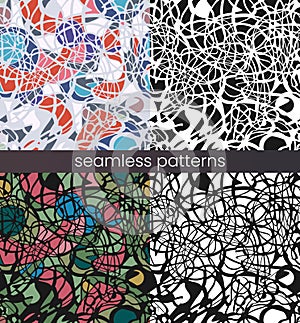 Vector seamless mosaic pattern set. Broken glass. Abstract mosaic pattern