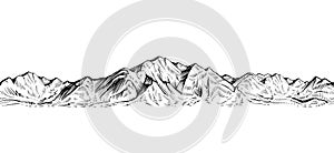 Vector seamless mountain range sketch, vector panorama.