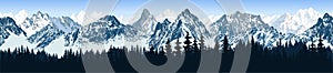 Vector seamless mountains karakoram himalayan panorama background with forest