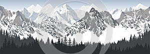 Vector seamless mountains with woodland karakoram himalayan panorama background