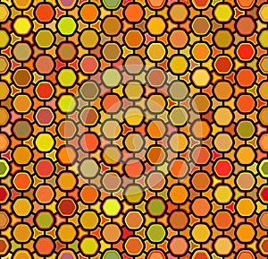 Vector Seamless Multicolor Orange Shades Rounded Hexagon Honeycomb Line Connected Grid Pattern