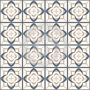 Vector seamless ornamental geometric pattern - beige and gray design. Tile mosaic floor texture. Elegant tileable ornate