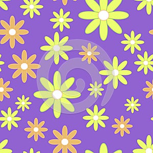 Vector seamless patter with plane flowers. Background with yellow and orange camomiles