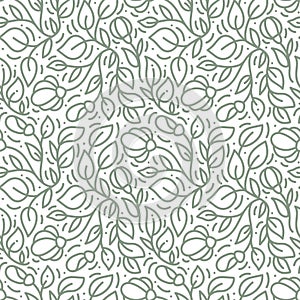 Vector seamless pattern and abstract background with green leaves for organic and healthy food packaging, natural eco