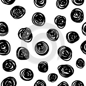 Vector seamless pattern. Abstract background with round strokes. Monochrome hand drawn texture