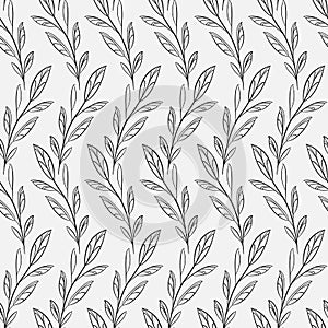 Vector seamless pattern with abstract foliate branches; vertical twigs.