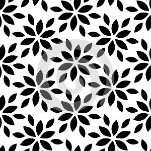 Vector seamless pattern. Abstract geometric background withe floral leaf. Black and white silhouette leaves plant. Design with flo