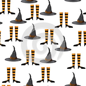 Halloween. Hat. Legs in shoes.Abstract pattern. photo