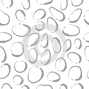 Vector seamless pattern with abstract stains, stones on white background. Hand drawn sloppy ovals