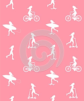 Vector seamless pattern of active girl silhouette