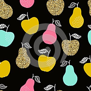 Vector seamless pattern with apples and pears
