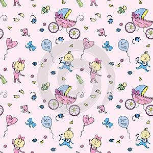 Vector seamless pattern with baby elements