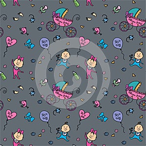 Vector seamless pattern with baby elements