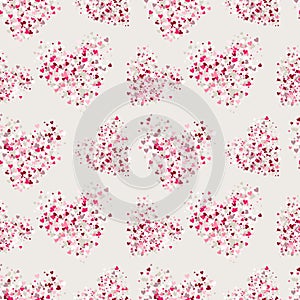 Vector seamless pattern. Backdrop with hearts. Glitter effect romantic background with red and pink tones. Stippled