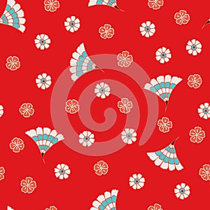 Vector red seamless pattern background: Dancing Boteh Fans. photo