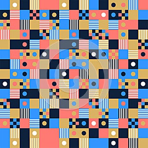 Vector Seamless pattern background, design, modern square with dot or circle inside. Pixel seamless pattern with colorful elements